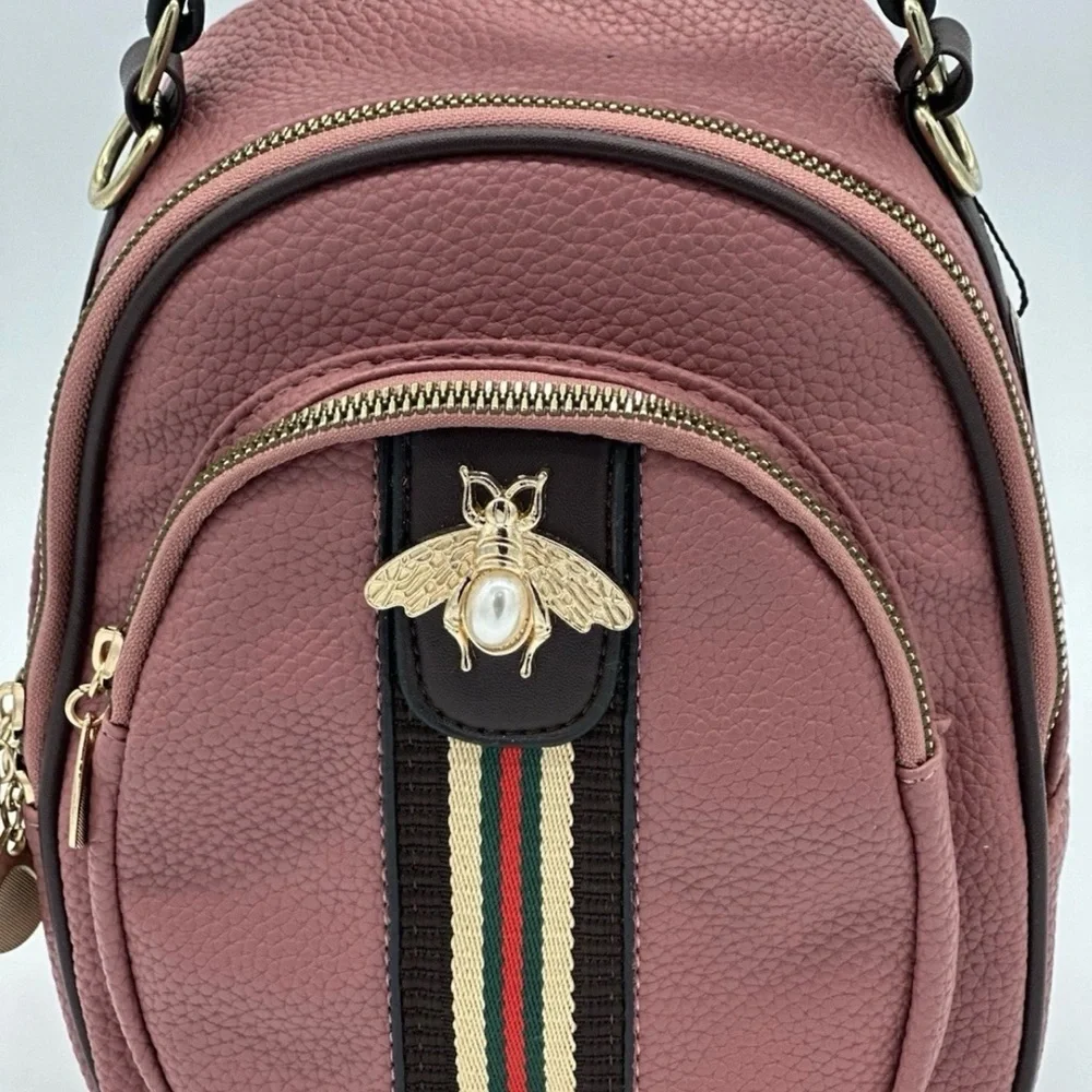 Burgundy Leather Backpack with Bee Accent NWT - Picture 2 of 11